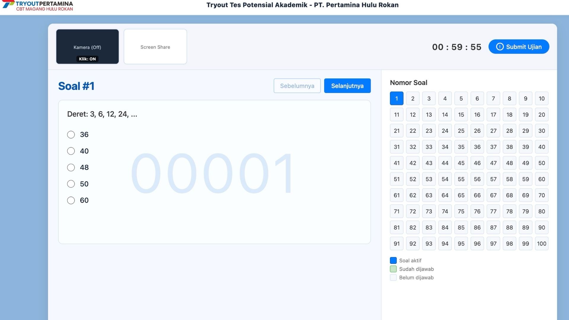 Ruang Ujian CBT Numerik dan Navigasi 100 Soal